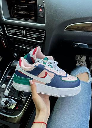 Разноцветные кожаные найк эйр форс женские nike air force shadow pink blue 39