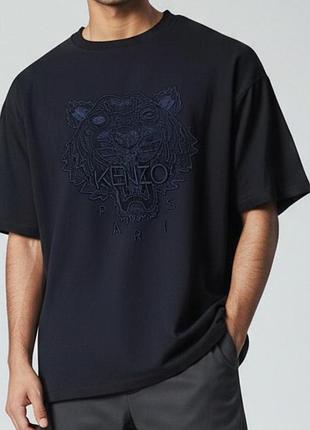 Футболка мужская kenzo синяя хлопковая футболка. big logo оригинал