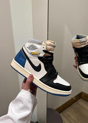 Белые кроссовки унисекс nike air jordan 1 retro high white black blue х джордан 37