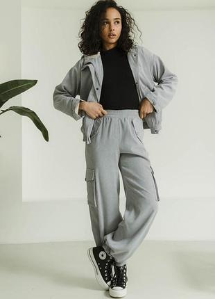 Вельветові сірі штани з накладними кишенями xxl-3xl