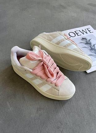 Женские бежевые кроссовки adidas campus 00s beige white pink x адидас кампус 36