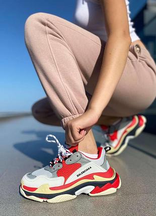 Женские бело-красные баленсиага трипл с balenciaga triple s red white black 40