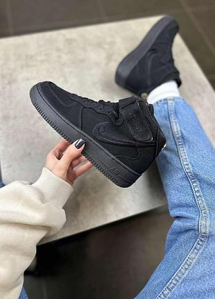 Черные кроссовки унисекс nike air force 1 mid stussy black х найк эйр форс 36