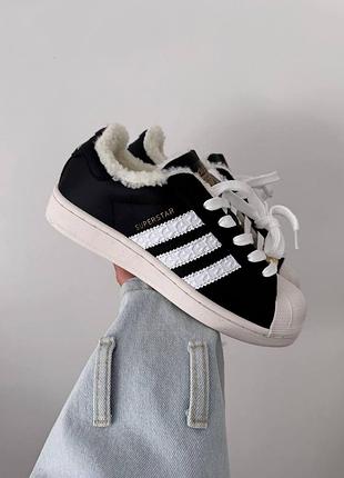 Жіночі чорні кросівки adidas superstar black white vintage winter fur х адідас суперстар 41