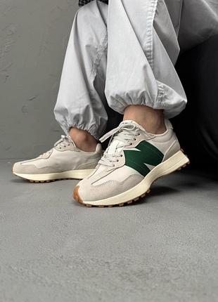 Бежевые кроссовки унисекс new balance 327 beige green х нью беланс 40