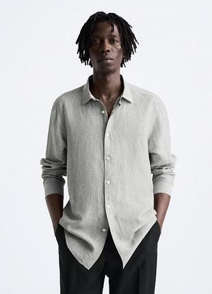 Сорочка zara лляна 5445/550 olive green