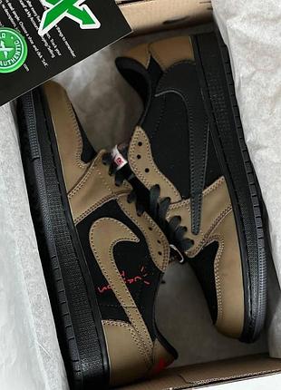 Мужские коричневые кроссовки nike air jordan 1 low travis scott brown black х джордан 45