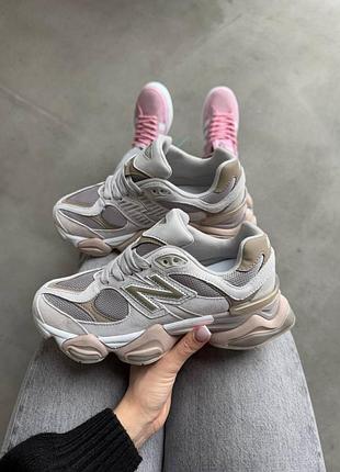 Женские серые кроссовки new balance 9060 grey khaki beige х нью беланс 36