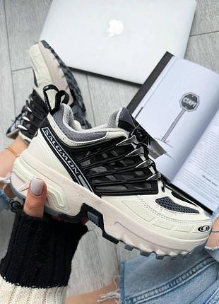 Белые кроссовки унисекс salomon acs pro advanced white black х саломон 43