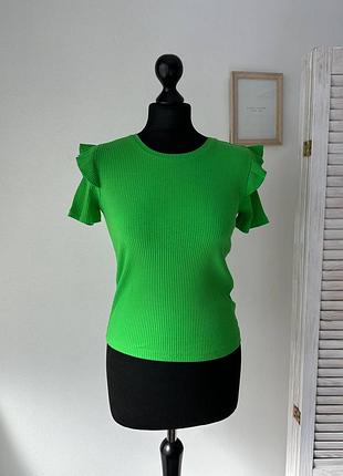 Футболка зелена в рубчик zara