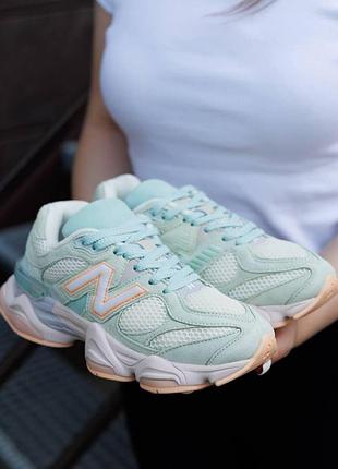 Женские ментоловые кроссовки new balance 9060 mint grey orange х нью беланс 37
