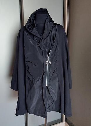 Стильный жакет-кардиган oversize с капюшоном, черный, большой размер