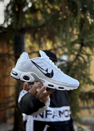 Мужские белые кроссовки nike air max tn plus white grey black х эйр макс тн 45