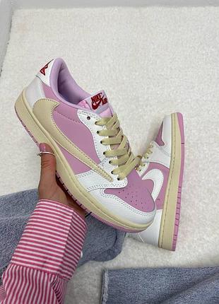 Женские розовые кроссовки air jordan 1 low travis scott pink х джордан 37
