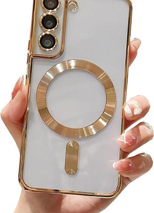 Чехол doowear для samsung galaxy s22 с magsafe, прозрачный с золотистым бампером