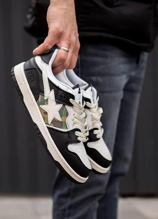 Мужские белые кроссовки bape sk8 sta kamo black white х бейп 44