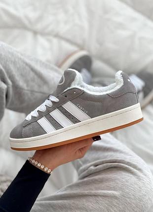 Сірі замшеві кросівки унісекс adidas campus grey white winter fur x кампус 43