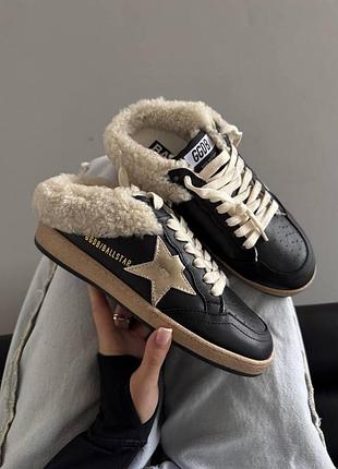 Женские черные кроссовки golden goose ballstar black leather winter fur х голден гус 36