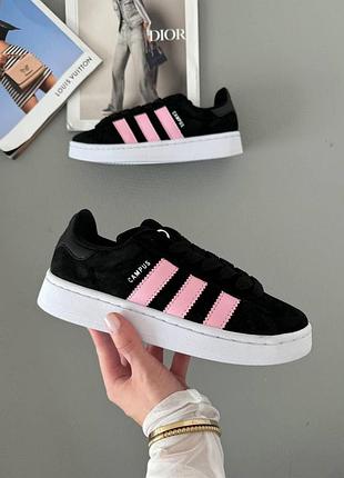Женские чёрные кроссовки adidas campus black pink white x адидас кампус 40