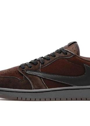 Мужские коричневые кроссовки nike air jordan 1 retro low travis scott velvet brown & dark mocha х джордан 44