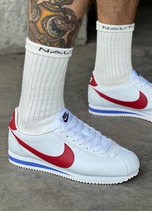 Белые кроссовки nike classic cortez white red blue унисекс найк кортез 38