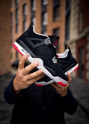 Чорні кросівки джордан ретро 4 унісекс jordan retro 4 black red grey 44
