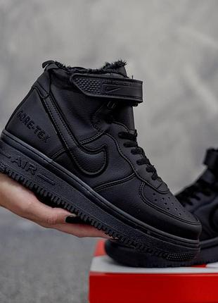 Чорні чоловічі кросівки nike air force 1 high black gore-tex winter fur x ейр форс 40