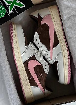 Жіночі кросівки nike air jordan 1 low travis scott white brown pink х джордан 40