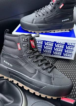 Чорні чоловічі кросівки vans old skool mte 1 gore tex hi black winter fur х ванс 44
