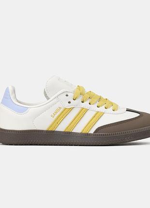Женские белые кроссовки adidas samba og off-white oat white yellow blue brown x самба 41