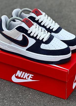 Мужские белые кроссовки nike air force 1 low white blue х найк эйр форс 42