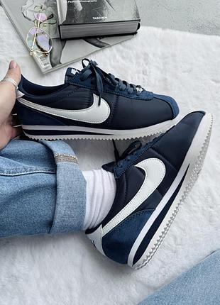 Cиние кроссовки унисекс nike cortez navi blue white х кортез 43