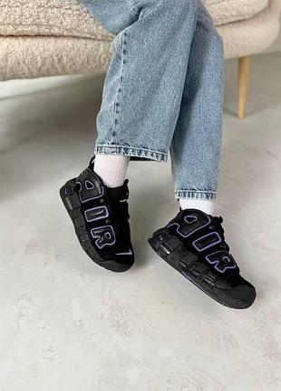 Чорні кросівки унісекс nike air more uptempo black purple х аптемпо 44