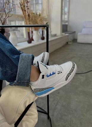 Женские белые кроссовки nike air jordan 3 retro white blue х джордан 37