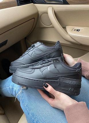 Чорні шкіряні кросівки найк ейр форси унісекс nike air force shadow black 37
