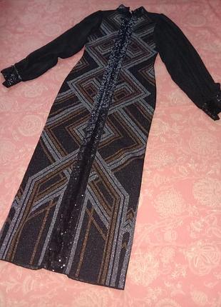Невероятно красивое шикарное платье женское брендовое karen millen нарядное длинное черное серебристое золотистое демисезонное платье мортиши адамс wensday