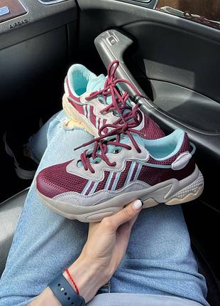 Женские бордовые кроссовки адидас озвииго adidas ozweego adiprene bordo blue 40