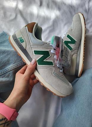Женские серые кроссовки new balance 574 grey green brown х нью беланс 38