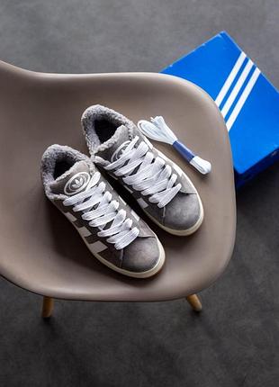 Сірі замшеві кросівки унісекс adidas campus grey white winter fur x кампус 44