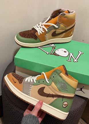 Бежеві кросівки унісекс nike air jordan 1 high zion williamson voodoo yellow green brown 38