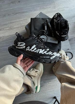 Чорні кросівки унісекс balenciaga track sneaker signature black white x баленсіага 41