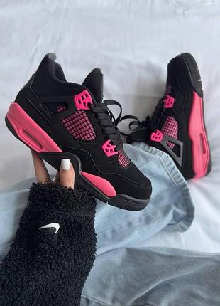 Женские черные кроссовки nike air jordan 4 black neon pink х джордан 38