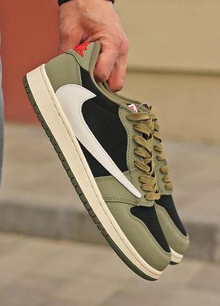 Оливковые кроссовки унисекс travis scott air jordan 1 low og olive х джордан 41