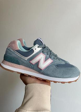 Женские голубые кроссовки new balance 574 blue pink х нью беланс 39