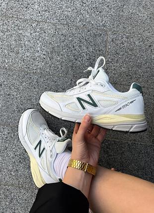 Білі кросівки унісекс new balance 990 white green х нью беланс 40