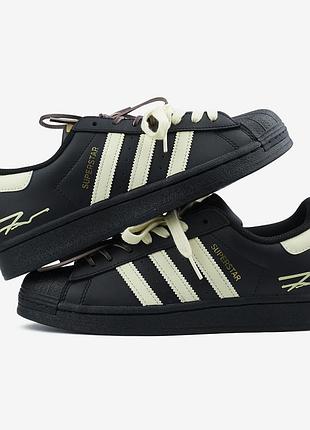 Женские черные кроссовки adidas superstar custom laces black yellow х суперстар 39
