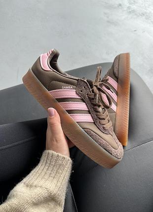 Коричневые женские кроссовки adidas samba xlg platform brown pink x самба 41