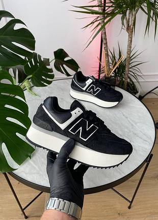 Женские чёрные кроссовки new balance 574+ platform black х нью беланс 37