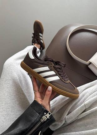Женские коричневые кроссовки adidas samba brown white x самба 40
