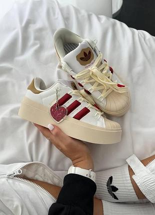Жіночі білі кросівки adidas superstar platform bonega white red cream х суперстар 39